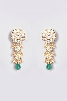 Gold Plated Kundan Polki & Deep Green Pearl Choker Necklace Set In Sterling Silver