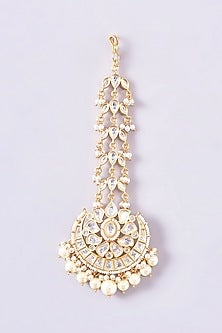 Gold Finish Kundan Polki & Pearl Drop Long Necklace Set