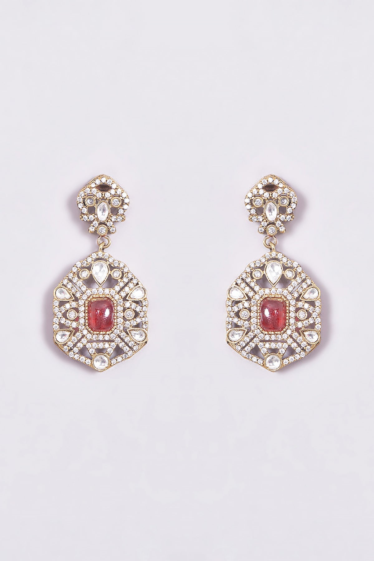 White Finish Ruby & Pearl Choker Necklace Set