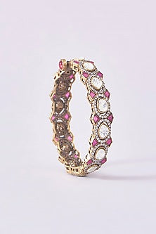 Black Rhodium Finish Kundan Polki & Ruby Kadas (Set Of 2)