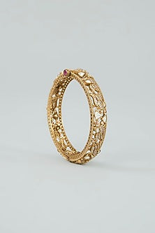 Antique Gold Finish Moissanite Kadas (Set Of 2)