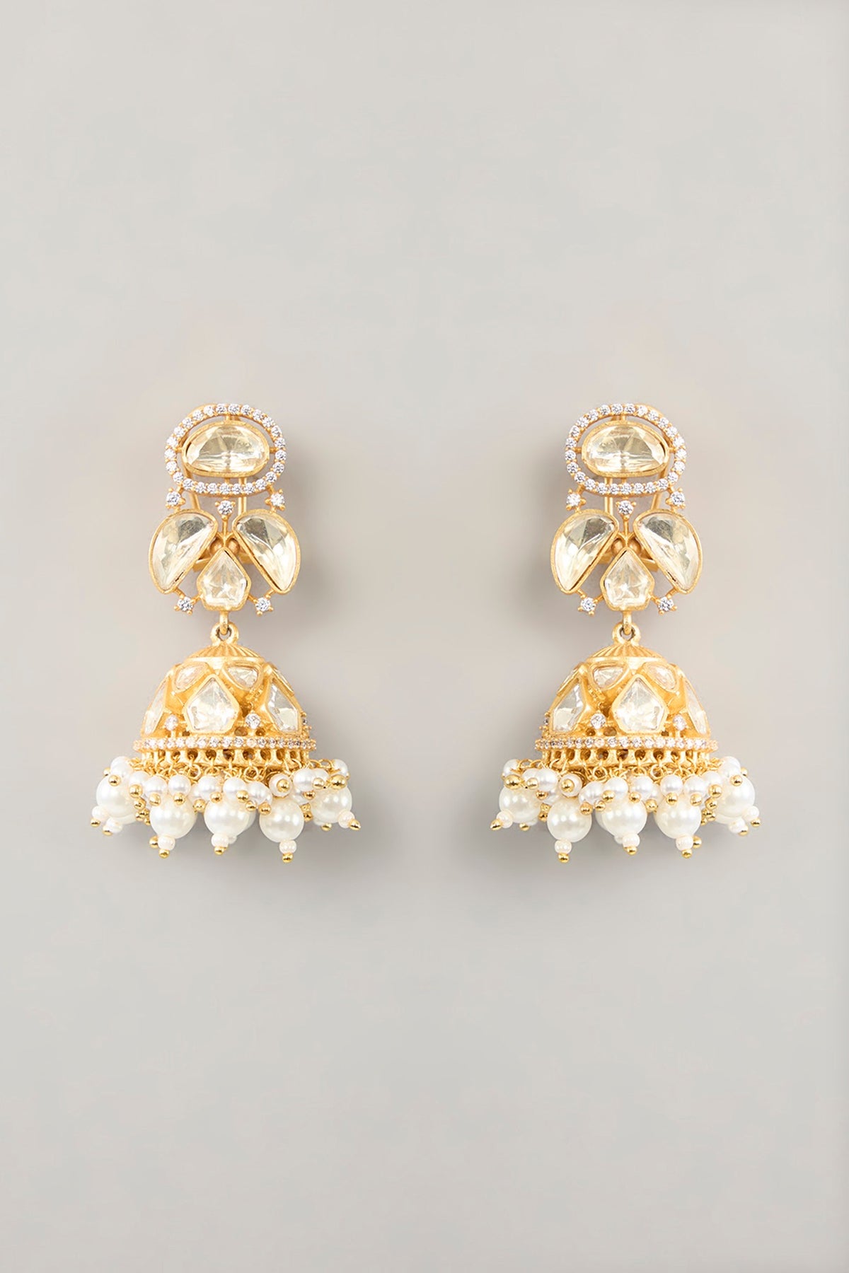 Gold Finish Moissanite & Pearl Necklace Set