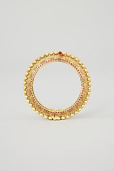 Gold Finish Kundan Polki & Pink Stone Kadas (Set Of 2)