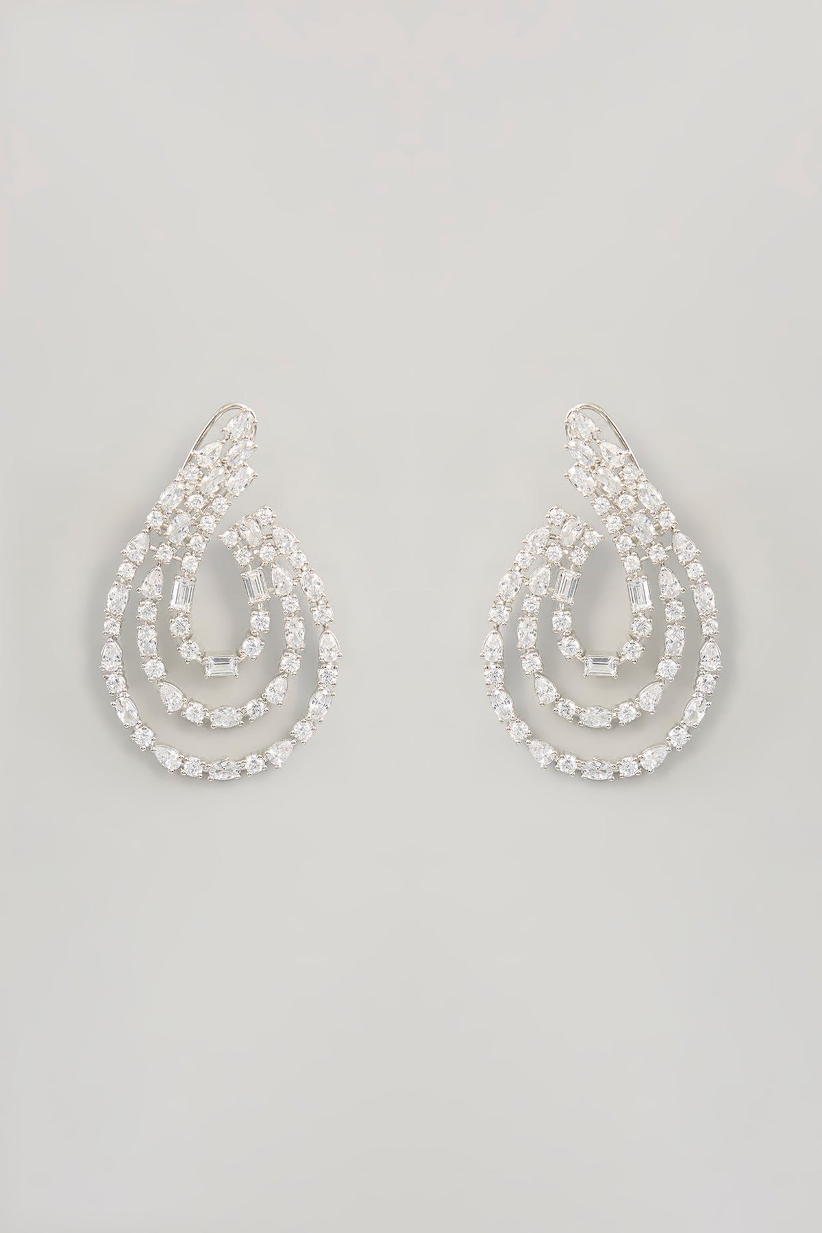 White Finish Diamond Hoop Earrings