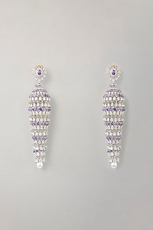 White Finish Diamond & Purple Stone Dangler Earrings