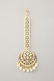 Gold Finish Kundan Polki & Pearl Maangtikka