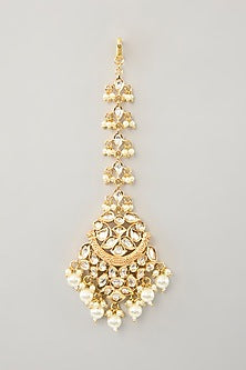 Gold Finish Kundan Polki & Pearl Maangtikka