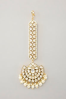 Gold Finish Kundan Polki & Pearl Maangtikka