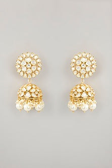 Gold Finish Kundan Polki Jhumka Earrings