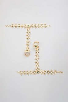 Gold Finish Kundan Polki Hathphool (Set Of 2)