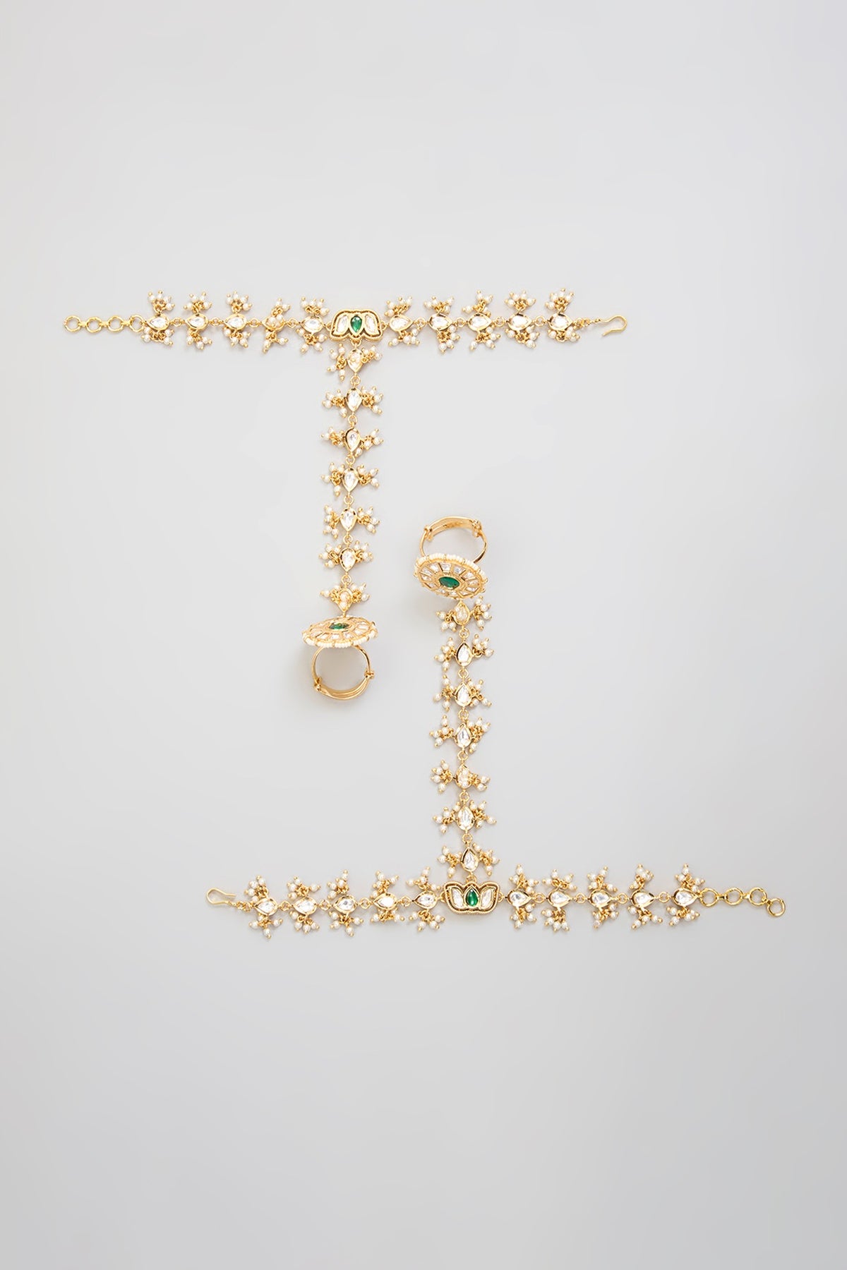 Gold Finish Kundan Polki Hathphool (Set Of 2)