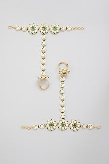 Gold Finish Kundan Polki Hathphool (Set Of 2)