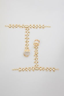 Gold Finish Kundan Polki Hathphool (Set Of 2)