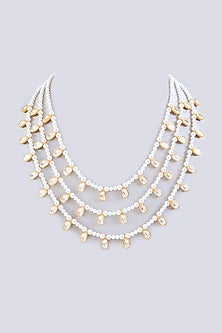 Gold Finish Moissanite Stone & Pearl Layered Necklace