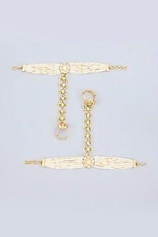 Gold Finish Kundan Polki & Pearl Hathphool (Set Of 2)