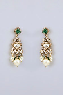 Two-Tone Finish Kundan Polki & Green Stone Necklace Set