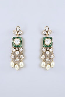 Two-Tone Finish Kundan Polki & Green Stone Necklace Set