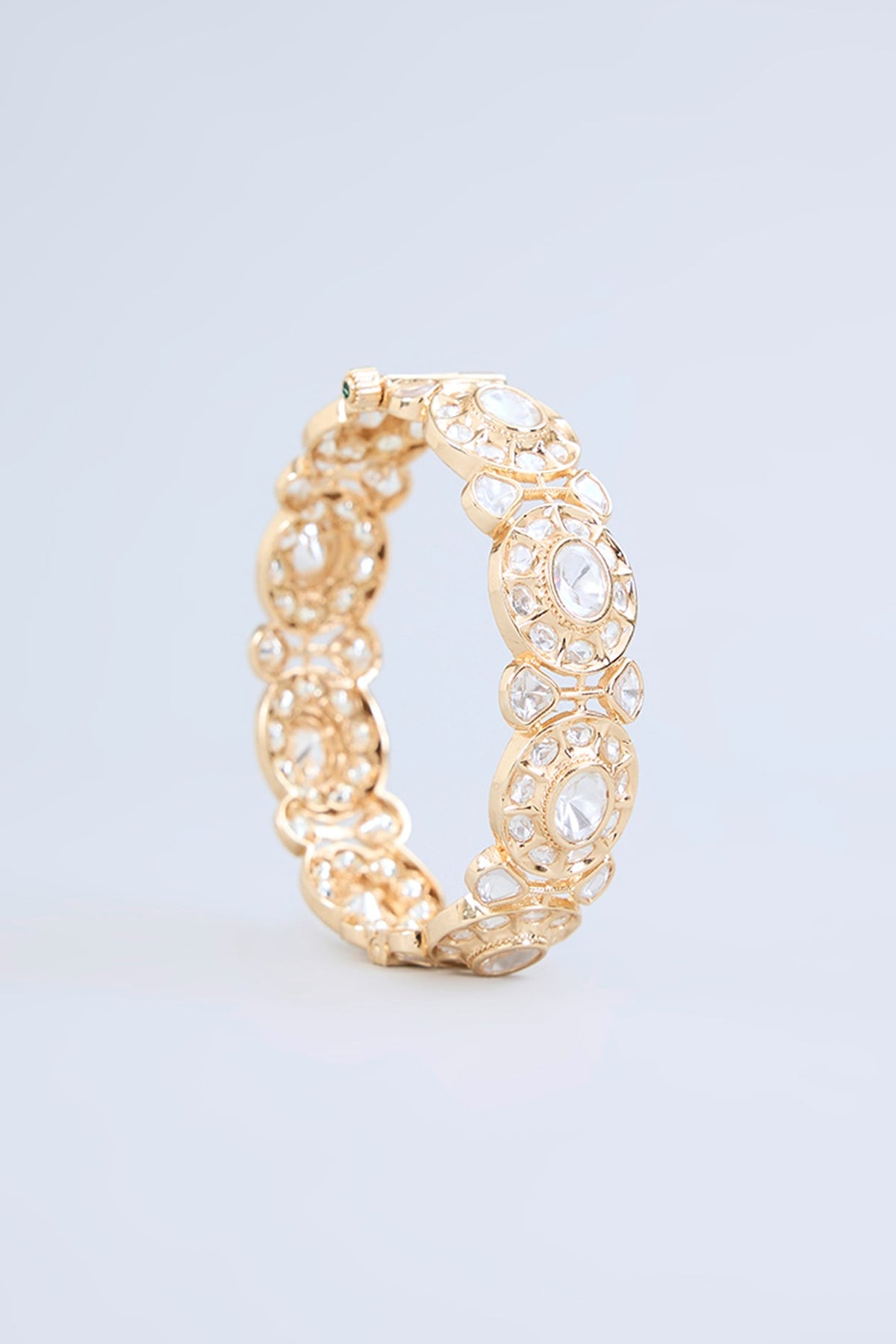 Gold Finish Uncut Kundan Polki Bangle (Set Of 2)