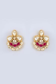 Gold Finish Moissanite & Red Stone Layered Necklace Set