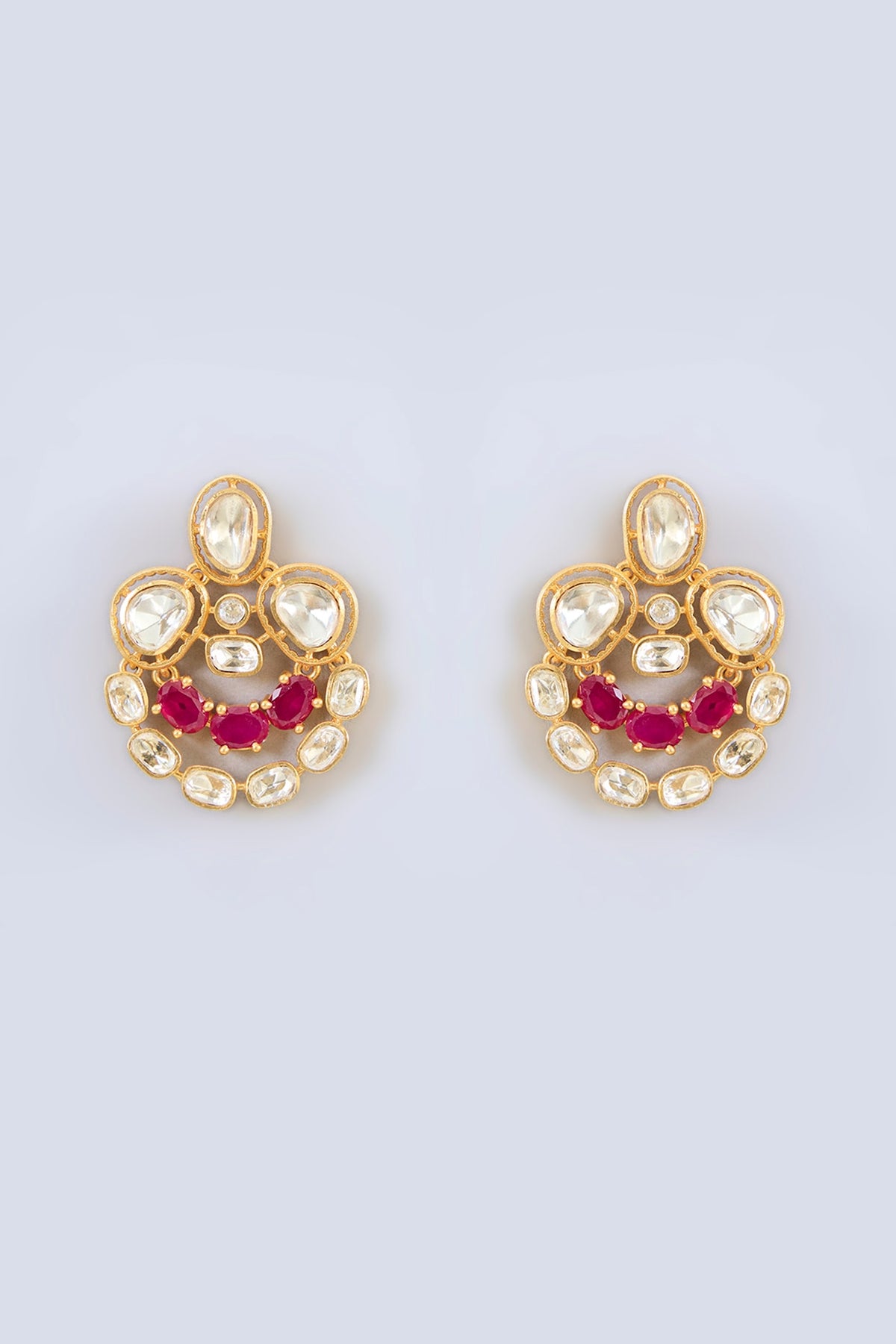 Gold Finish Moissanite & Red Stone Layered Necklace Set