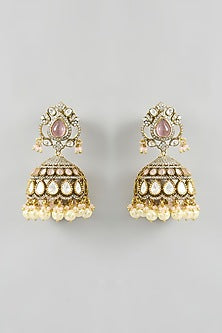 Two Tone Finish Kundan Polki & Pink Stone Long Layered Necklace Set