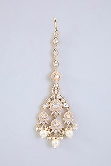 Gold Finish Moissanite & Pearl Drop Necklace Set