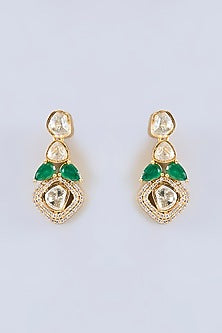 Gold Finish Green Moissanite Stone & Crystal Necklace Set