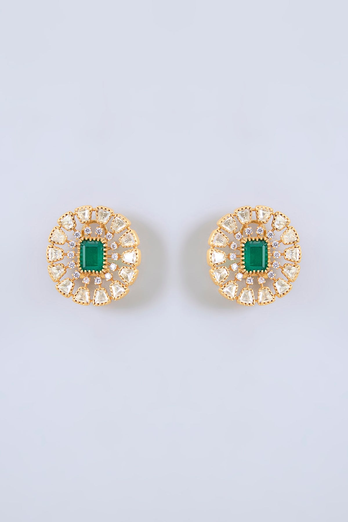 Gold Finish Moissanite & Green Stone Choker Necklace Set