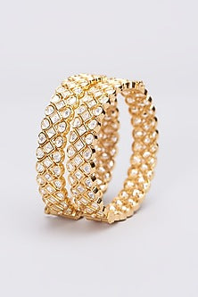 Gold Plated Kundan Polki Kadas (Set Of 2)