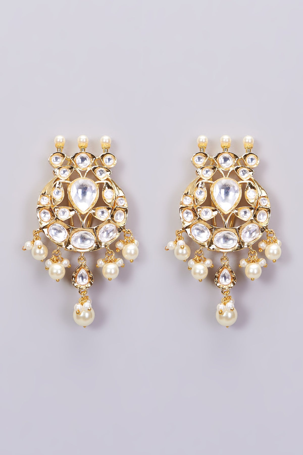 Gold Finish Kundan Polki & Pearl Necklace Set