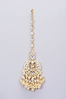Gold Finish Pearl & Kundan Polki Necklace Set
