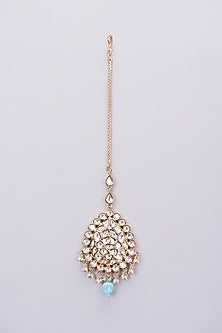 Gold Finish Kundan Polki & Blue Beaded Necklace Set