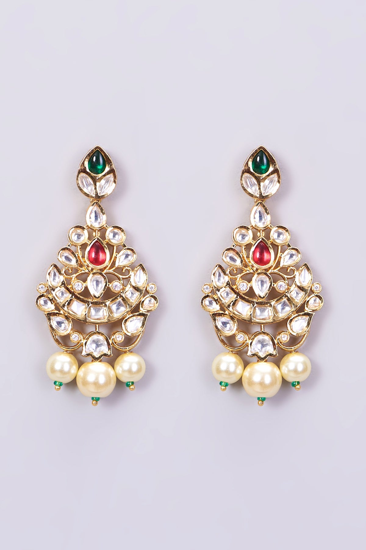 Gold Finish Red & Green Beaded Necklace Set