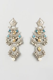 Oxidised Finish Multi-Colored Stone & Beaded Dangler Earrings