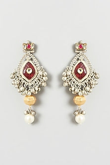 Oxidised Finish Kundan Polki & Pearl Dangler Earrings
