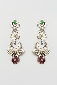 Oxidised Finish Kundan Polki & Pearl Dangler Earrings