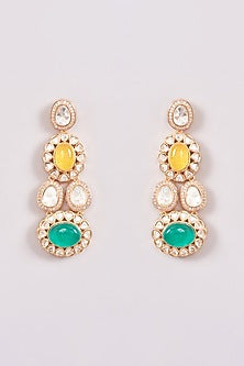 Gold Plated Kundan Polki & Multi-Colored Stone Long Layered Necklace Set