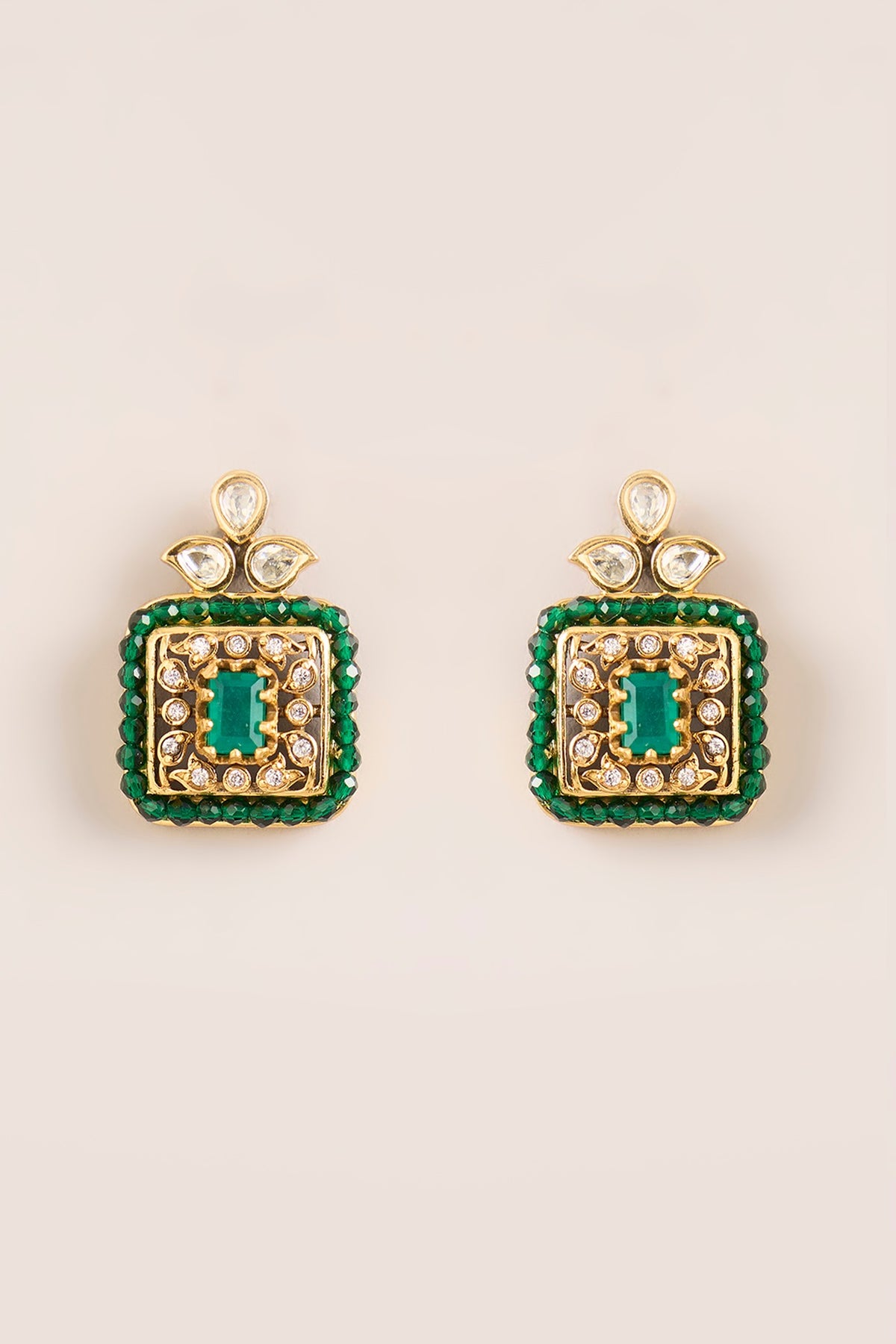 Two-Tone FInish Kundan Polki & Green Stone Choker Necklace Set