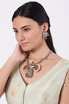 Oxidised Kundan Polki & Pearl Meenakari Necklace Set