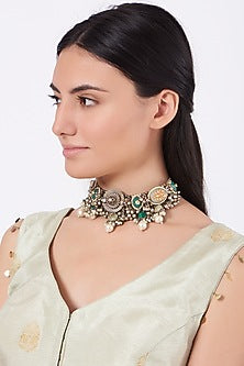Oxidised Kundan Polki & Semi-Precious Stone Meenakari Choker Necklace