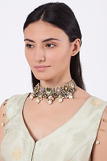 Oxidised Kundan Polki & Semi Precious Stone Meenakari Choker Necklace