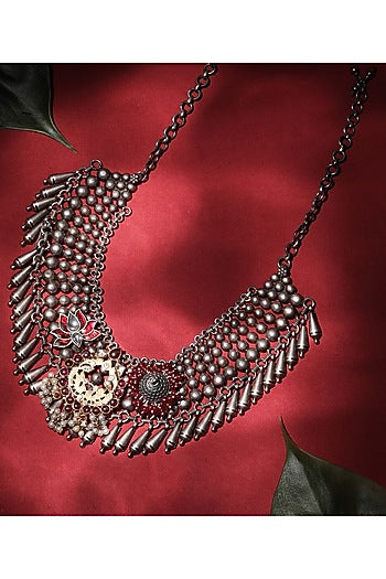 Two Tone Finish Kundan Polki Necklace In Sterling Silver