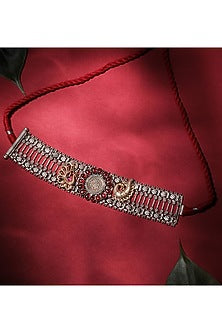 Two Tone Finish Kundan Polki & Pearl Choker Necklace In Sterling Silver
