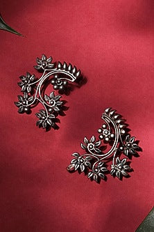 Two Tone Finish Kundan Polki Earrings In Sterling Silver