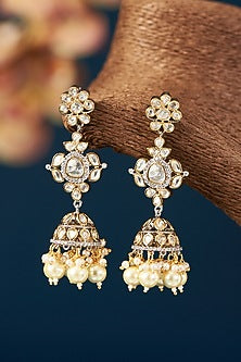 Black Rhodium Finish Kundan Polki & Pearl Necklace Set