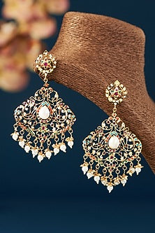 Gold Plated Kundan Polki & Pearl Dangler Earrings