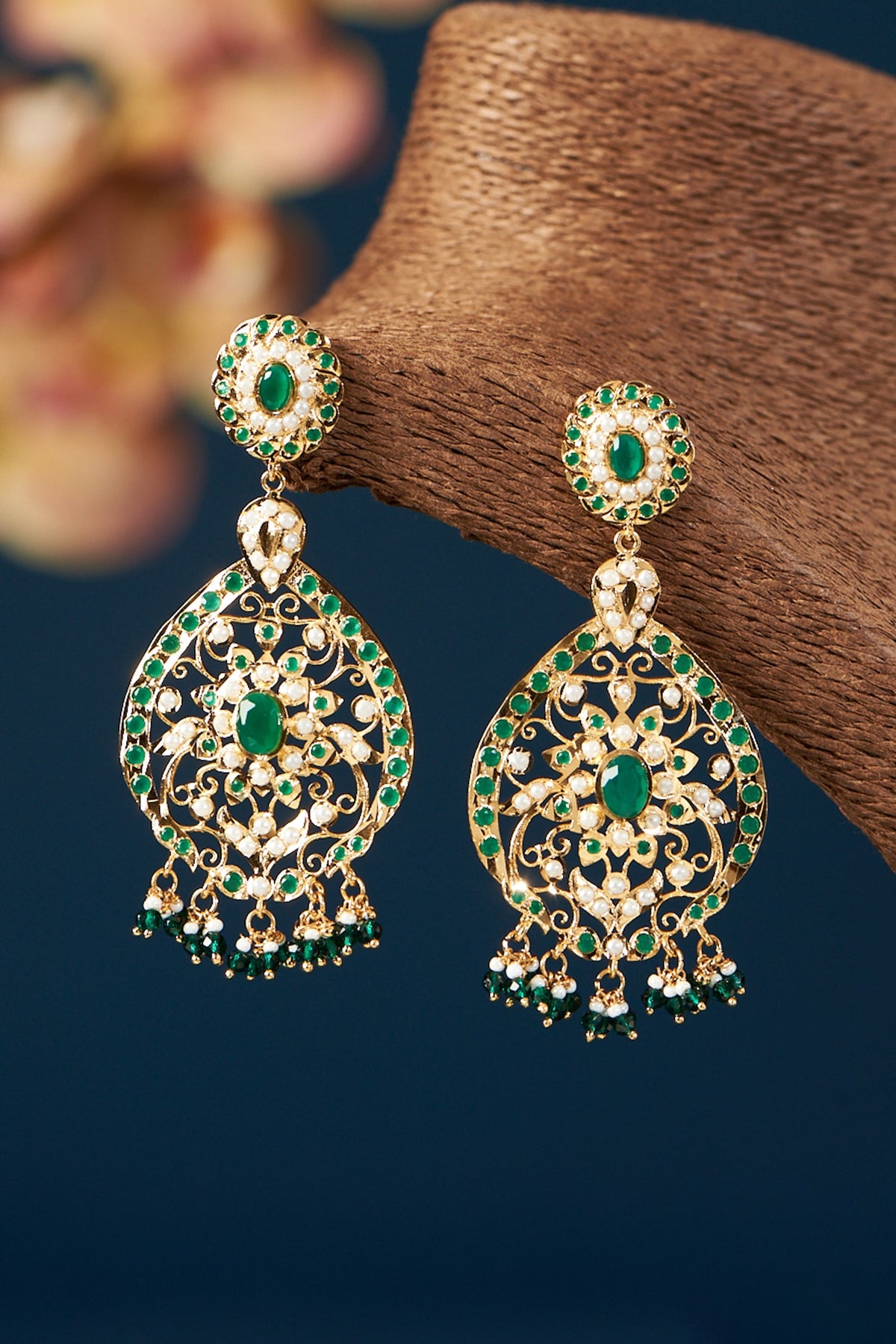 Gold Plated Kundan Polki & Pearl Dangler Earrings