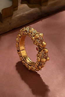 Gold Finish Kundan Polki & Pearl Kada