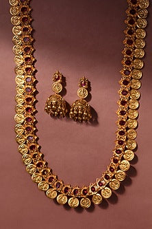 Gold Finish Temple Coin Necklace Set