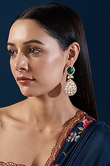 Black Rhodium Finish Kundan Polki & Emerald Dangler Earrings